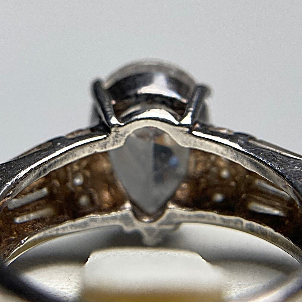 Sterling Silver CZ Teardrop Ring Size 6 Vintage CL Mark - Picture 7 of 13